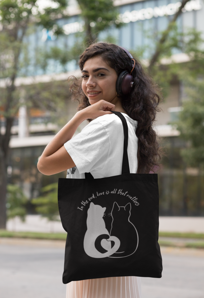 CUTE CAT IN LOVE CANVAS TOTE BAG, BAG FOR COLLEGE, OFFICE AND TRAVEL.