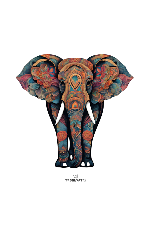 COLOURFUL ELEPHANT LARGE TOTE BAG, MULTIPOCKET TOTE