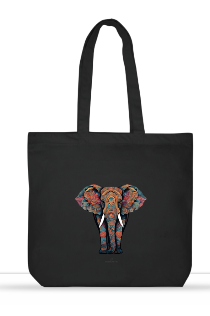 COLOURFUL ELEPHANT LARGE TOTE BAG, MULTIPOCKET TOTE