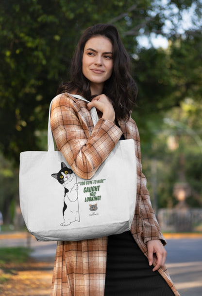 PEEPING CAT LARGE TOTE BAG, MULTIPOCKET TOTE BAG