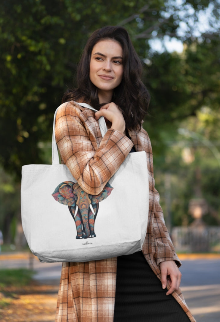 COLOURFUL ELEPHANT LARGE TOTE BAG, MULTIPOCKET TOTE