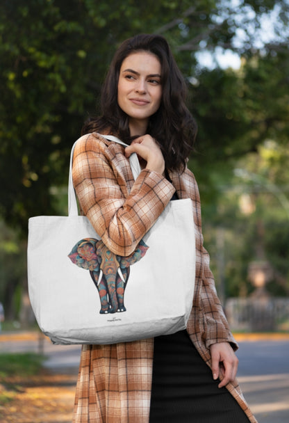 COLOURFUL ELEPHANT LARGE TOTE BAG, MULTIPOCKET TOTE