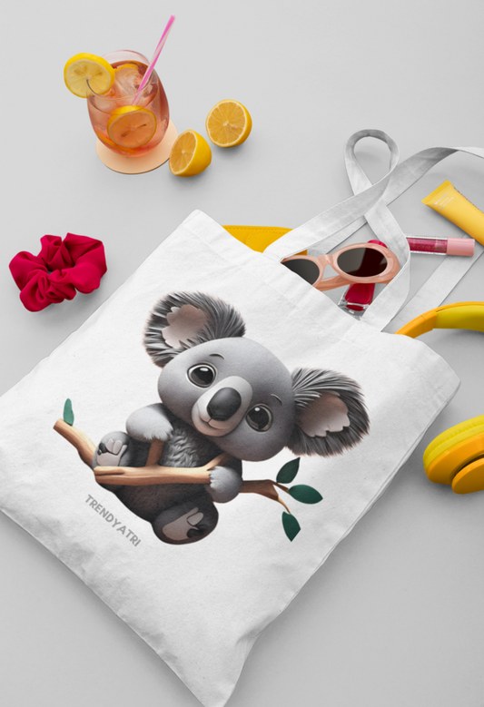 CUTE KOALA TOTE BAG, COLLEGE, GYM, WORK MULTIPURPOSE TOTE BAG WITH ZIPPER