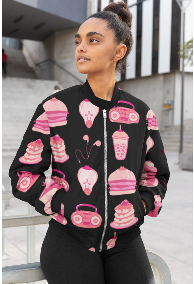AOP FOOD AND MUSIC BOMBER JACKET