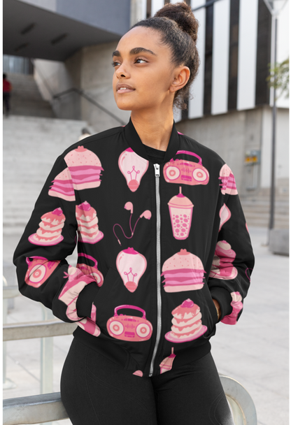 AOP FOOD AND MUSIC BOMBER JACKET
