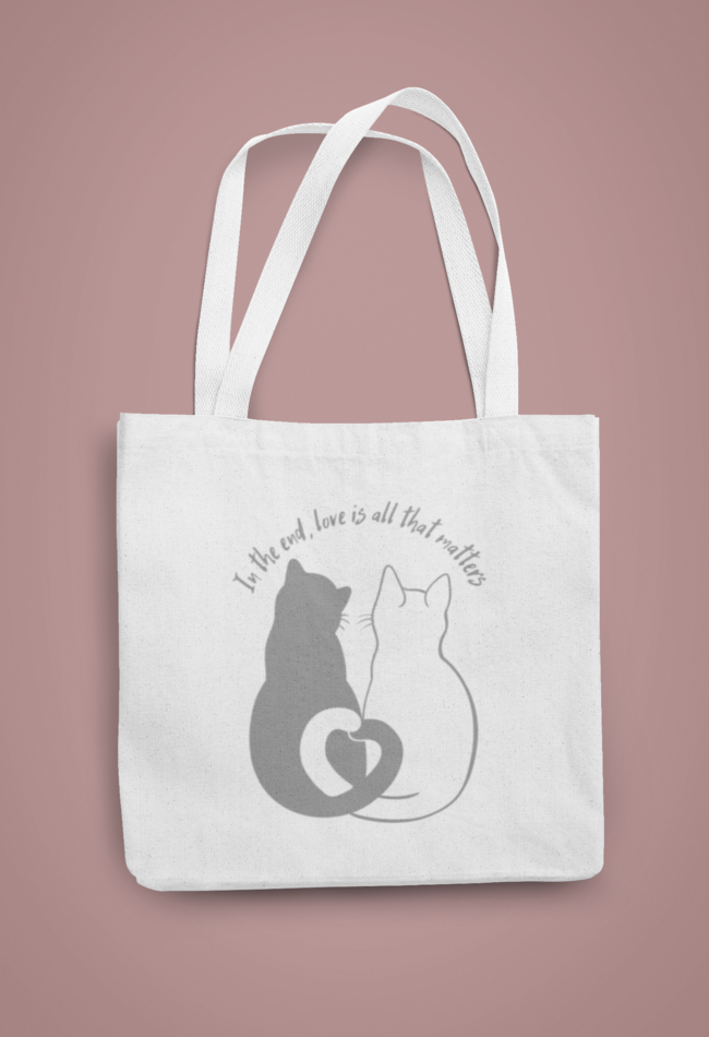 CUTE CAT IN LOVE  CANVAS TOTE BAG, BAG FOR COLLEGE, OFFICE AND TRAVEL.